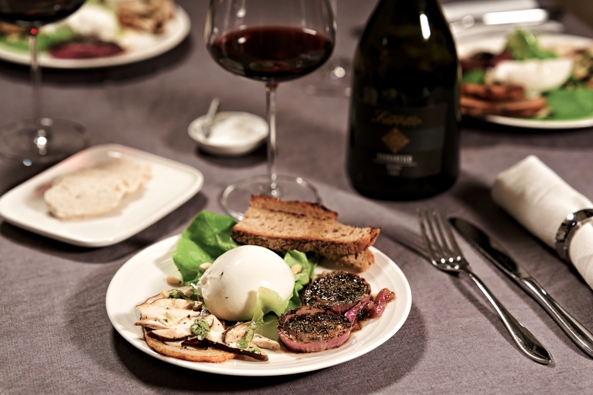 Burrata with Porcini and Pears