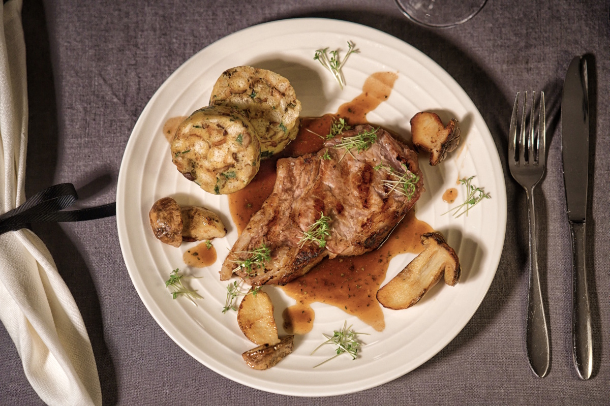Veal Cutlet with Pretzel Dumplings and Porcini Sauce